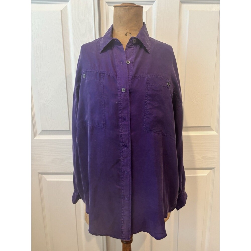 Marnie West Vintage 80s Purple 100% Silk Long Sleeved Top Oversized (M)